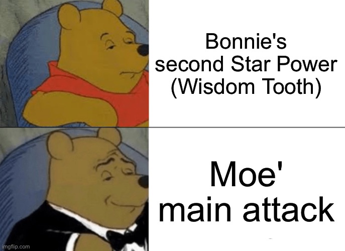 Wisdom Tooth Sucks | Bonnie's second Star Power (Wisdom Tooth); Moe' main attack | image tagged in memes,tuxedo winnie the pooh | made w/ Imgflip meme maker