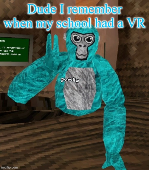 It's gone now, cause some idiot poured Orange Juice in it | Dude I remember when my school had a VR | image tagged in monkey | made w/ Imgflip meme maker