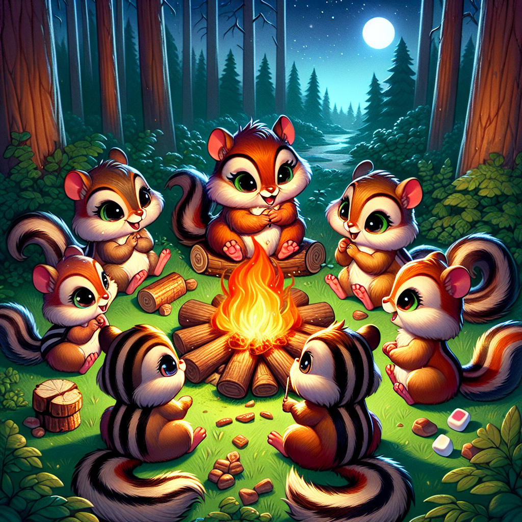 High Quality cute chipmunks-style character camped out around a wood fire Blank Meme Template