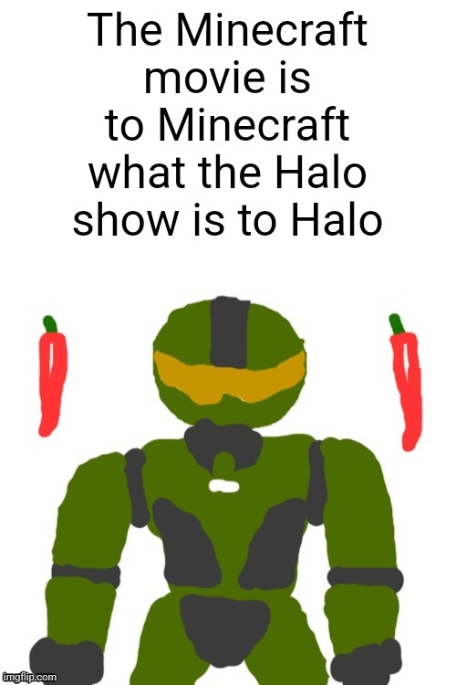 SpicyMasterChief's announcement template | The Minecraft movie is to Minecraft what the Halo show is to Halo | image tagged in spicymasterchief's announcement template,halo,minecraft,gaming,movies,memes | made w/ Imgflip meme maker