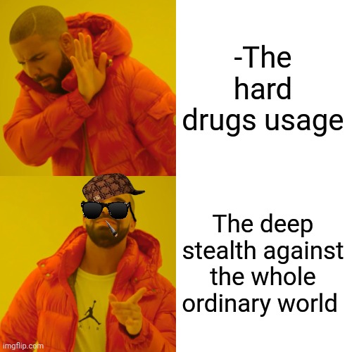 -The inner ride. | -The hard drugs usage; The deep stealth against the whole ordinary world | image tagged in memes,drake hotline bling,psychedelics,don't do drugs,deep fried,stealth | made w/ Imgflip meme maker