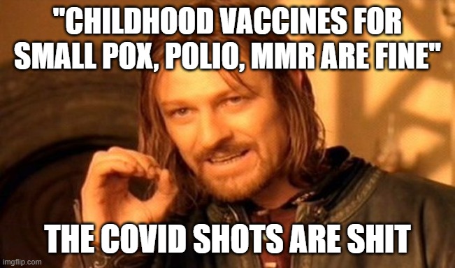 Anti (COVID) Vaxxers | "CHILDHOOD VACCINES FOR SMALL POX, POLIO, MMR ARE FINE"; THE COVID SHOTS ARE SHIT | image tagged in memes,one does not simply | made w/ Imgflip meme maker