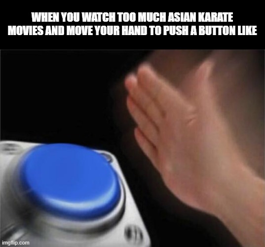 Blank Nut Button | WHEN YOU WATCH TOO MUCH ASIAN KARATE MOVIES AND MOVE YOUR HAND TO PUSH A BUTTON LIKE | image tagged in memes,blank nut button | made w/ Imgflip meme maker