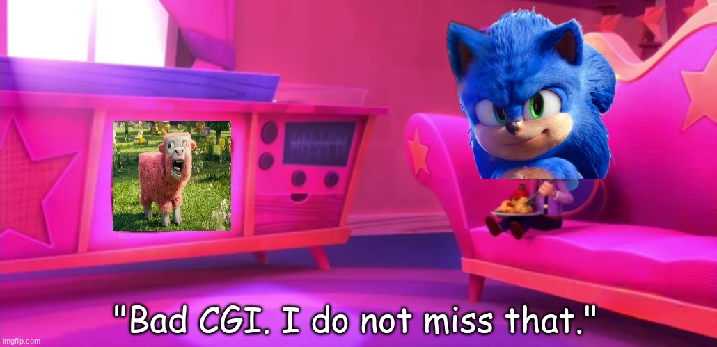 Sonic watches The Minecraft Movie trailer | "Bad CGI. I do not miss that." | image tagged in memes,funny,sonic,minecraft,the fairly oddparents | made w/ Imgflip meme maker