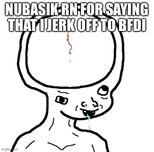 Nubasik is wildly dumb | NUBASIK RN FOR SAYING THAT I JERK OFF TO BFDI | image tagged in dumb wojak | made w/ Imgflip meme maker