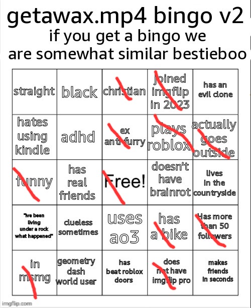 getawax.mp4 bingo v2 | image tagged in getawax mp4 bingo v2 | made w/ Imgflip meme maker