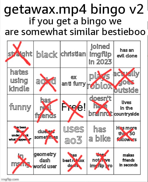 getawax.mp4 bingo v2 | image tagged in getawax mp4 bingo v2 | made w/ Imgflip meme maker