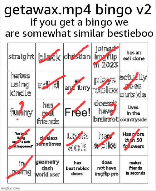 I've only used ao3 once for smth | image tagged in getawax mp4 bingo v2 | made w/ Imgflip meme maker