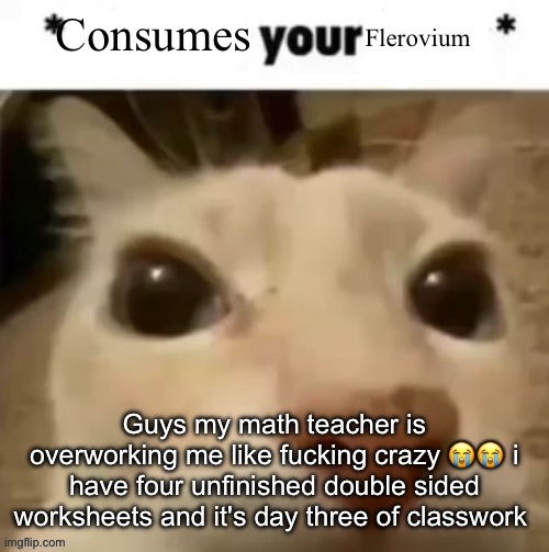 Yakko consumes your flerovium | Guys my math teacher is overworking me like fucking crazy 😭😭 i have four unfinished double sided worksheets and it's day three of classwork | image tagged in yakko consumes your flerovium | made w/ Imgflip meme maker