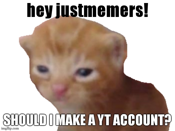 Hey Justmemers! | hey justmemers! SHOULD I MAKE A YT ACCOUNT? | image tagged in blank white template | made w/ Imgflip meme maker