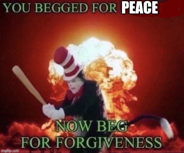 Beg for forgiveness | PEACE | image tagged in beg for forgiveness | made w/ Imgflip meme maker