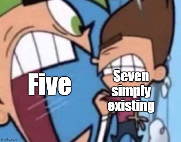 BFDI Algebraliens be like | Seven simply existing; Five | image tagged in cosmo yelling at timmy | made w/ Imgflip meme maker