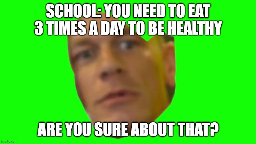 Incorrect assumptions | SCHOOL: YOU NEED TO EAT 3 TIMES A DAY TO BE HEALTHY; ARE YOU SURE ABOUT THAT? | image tagged in are you sure about that cena | made w/ Imgflip meme maker