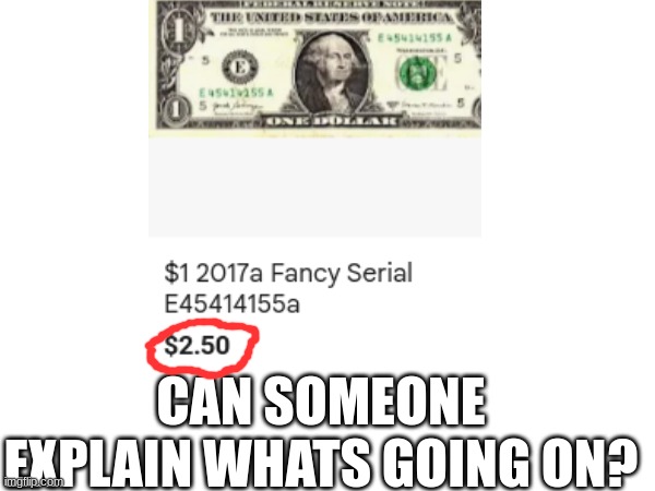 A dollar for $2:50 | CAN SOMEONE EXPLAIN WHATS GOING ON? | image tagged in oh wow are you actually reading these tags,why | made w/ Imgflip meme maker