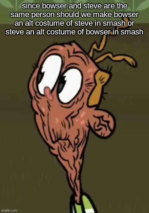 two shoes wild | since bowser and steve are the same person should we make bowser an alt costume of steve in smash or steve an alt costume of bowser in smash | image tagged in two shoes wild | made w/ Imgflip meme maker