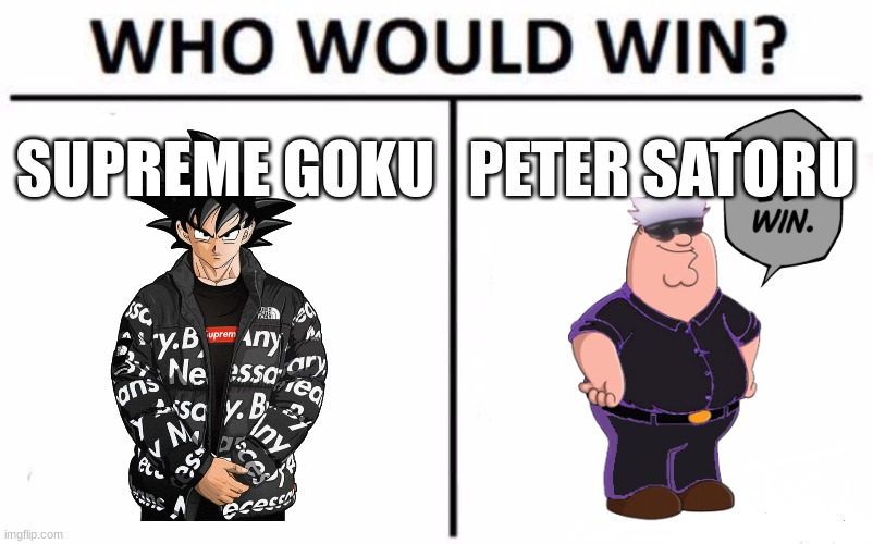 Who Would Win? Meme | SUPREME GOKU; PETER SATORU | image tagged in memes,who would win | made w/ Imgflip meme maker