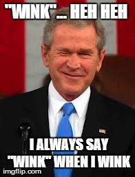 George Bush | "WINK"... HEH HEH   I ALWAYS SAY "WINK" WHEN I WINK | image tagged in memes,george bush | made w/ Imgflip meme maker
