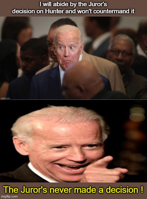 Biden Pardon For Hunter ? | I will abide by the Juror's decision on Hunter and won't countermand it; The Juror's never made a decision ! | image tagged in biden switch,hunter pardon | made w/ Imgflip meme maker