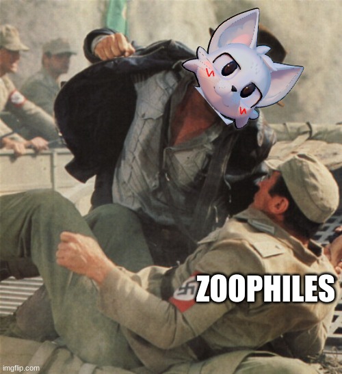 not all furries are the same. (also why are you so homophobic) Mod Note from owner : me cuz I’m neutral lol | ZOOPHILES | image tagged in indiana jones punching nazis | made w/ Imgflip meme maker