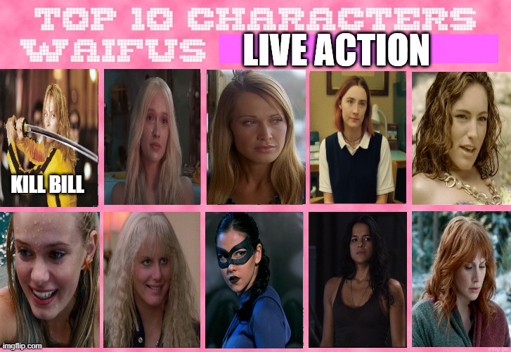 top 10 live action waifus | KILL BILL | image tagged in top 10 live action waifus,movies,mermaid,kill bill,jurassic world,fast and furious | made w/ Imgflip meme maker