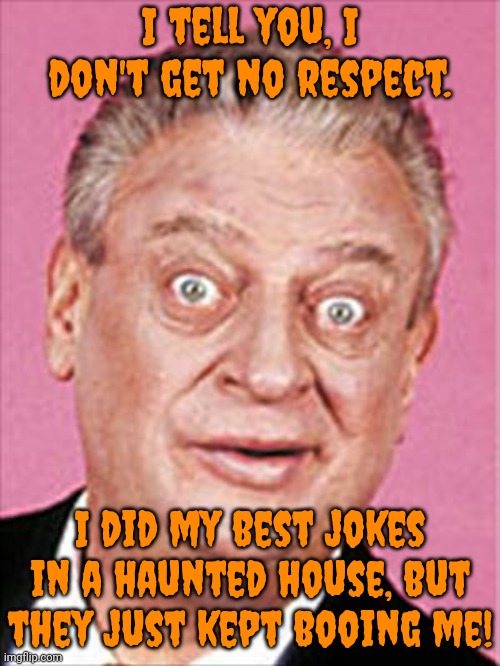 The dead are a tough audience. | I tell you, I don't get no respect. I did my best jokes in a haunted house, but they just kept booing me! | image tagged in rodney dangerfield,stand up comedian,ghost boo | made w/ Imgflip meme maker