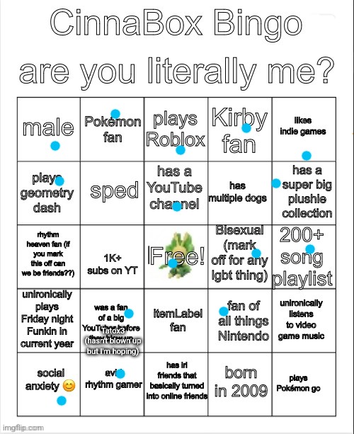 CinnaBox Bingo | Tatox3 (hasn't blown up but I'm hoping) | image tagged in cinnabox bingo | made w/ Imgflip meme maker