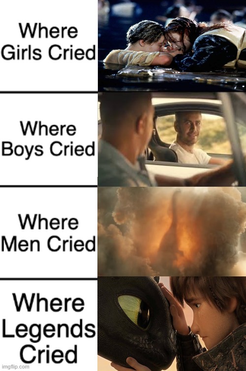 Sad movies | image tagged in where girls boys men and legends cried,how to train your dragon,httyd,fast and furious,jurassic park,jurassic world | made w/ Imgflip meme maker