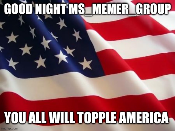 Besides TheHugePig and my other voters | GOOD NIGHT MS_MEMER_GROUP; YOU ALL WILL TOPPLE AMERICA | image tagged in american flag | made w/ Imgflip meme maker