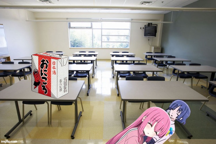 Hitori and Ryo sleeping | image tagged in empty classroom | made w/ Imgflip meme maker