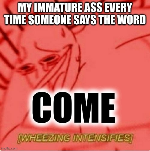 Wheeze | MY IMMATURE ASS EVERY TIME SOMEONE SAYS THE WORD; COME | image tagged in wheeze | made w/ Imgflip meme maker