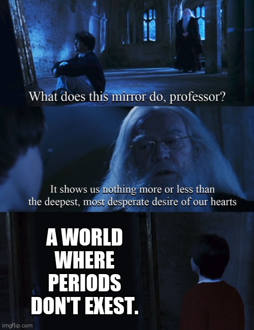 Girls'll get this | A WORLD WHERE PERIODS DON'T EXEST. | image tagged in harry potter,harry potter mirror | made w/ Imgflip meme maker