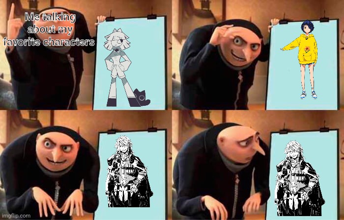 Gru's Plan Meme | Me talking about my favorite characters | image tagged in memes,gru's plan,anime,wonder,rising of the shield hero | made w/ Imgflip meme maker