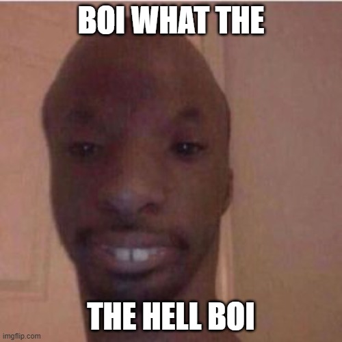 Bald black man | BOI WHAT THE; THE HELL BOI | image tagged in bald black man | made w/ Imgflip meme maker