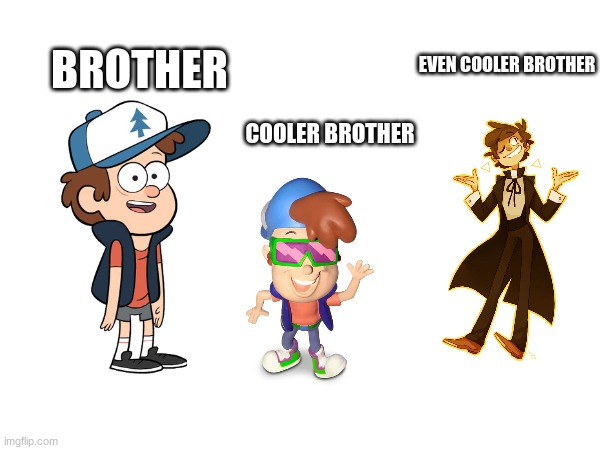 Brother tier list | EVEN COOLER BROTHER; BROTHER; COOLER BROTHER | image tagged in dipper pines,gravity falls | made w/ Imgflip meme maker