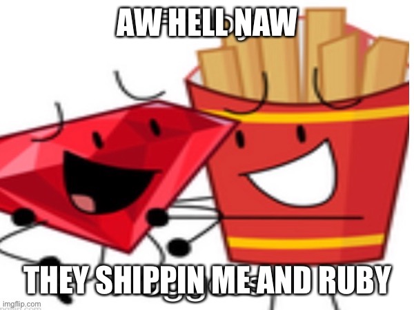 AW HELL NAW; THEY SHIPPIN ME AND RUBY | image tagged in memes,bfdi,fries,ruby | made w/ Imgflip meme maker