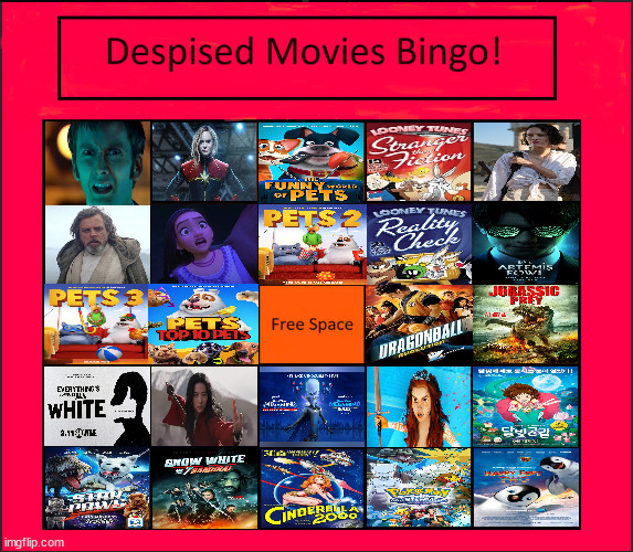 despised movies bingo | image tagged in despised movies bingo,garbage dump,cinema,party of hate,movies,trash | made w/ Imgflip meme maker