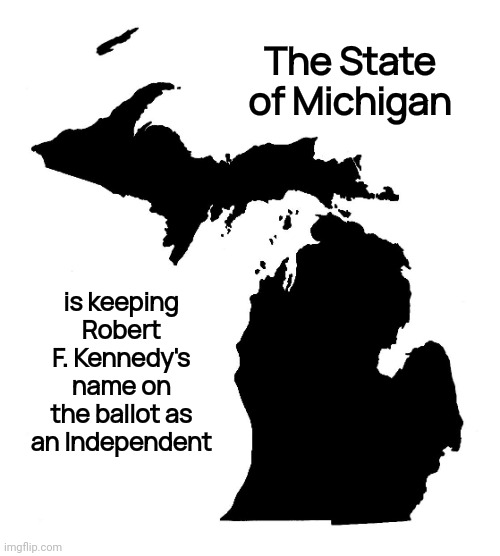 Can anyone guess why ? | The State of Michigan; is keeping Robert F. Kennedy's name on the ballot as an Independent | image tagged in state of michigan,election tampering,cheaters,cheating,democrats,democratting | made w/ Imgflip meme maker