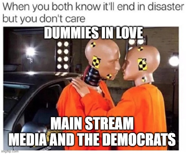 MSM and the Democrats | DUMMIES IN LOVE; MAIN STREAM MEDIA AND THE DEMOCRATS | image tagged in msm and the democrats | made w/ Imgflip meme maker