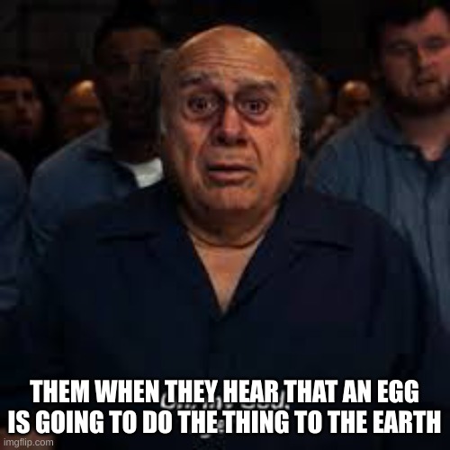 Danny Devito gets it | THEM WHEN THEY HEAR THAT AN EGG IS GOING TO DO THE THING TO THE EARTH | image tagged in danny devito gets it | made w/ Imgflip meme maker