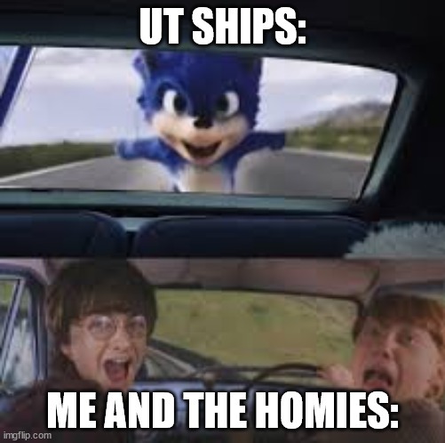 The fandom ain't saved from ships. | UT SHIPS:; ME AND THE HOMIES: | image tagged in sonic movie meme | made w/ Imgflip meme maker