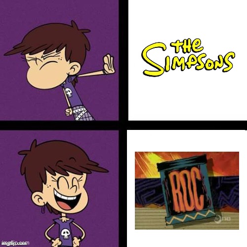 Luna Prefers Roc Over The Simpsons | image tagged in luna loud disagree and agree,the loud house,nickelodeon,the simpsons,bart simpson,black people | made w/ Imgflip meme maker