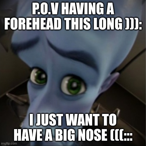 nothing | P.O.V HAVING A FOREHEAD THIS LONG ))):; I JUST WANT TO HAVE A BIG NOSE (((::: | image tagged in megamind peeking | made w/ Imgflip meme maker