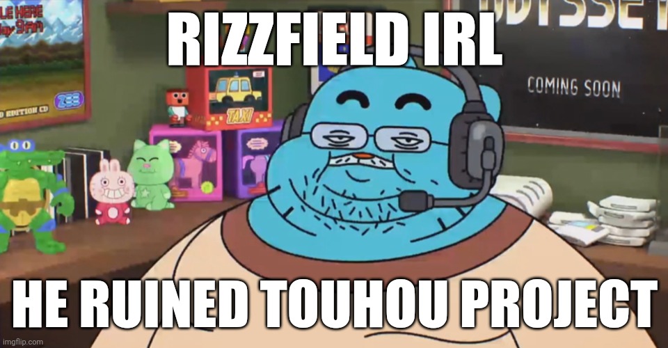 discord moderator | RIZZFIELD IRL; HE RUINED TOUHOU PROJECT | image tagged in discord moderator | made w/ Imgflip meme maker