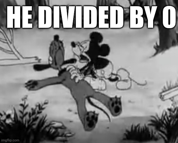 HE DIVIDED BY 0 | HE DIVIDED BY 0 | image tagged in mickey crying | made w/ Imgflip meme maker