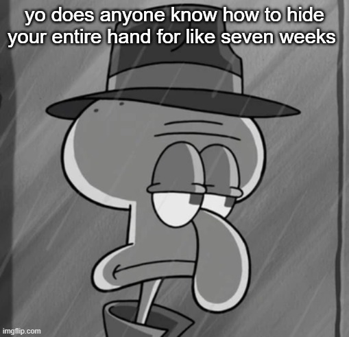 squid noir | yo does anyone know how to hide your entire hand for like seven weeks | image tagged in squid noir | made w/ Imgflip meme maker