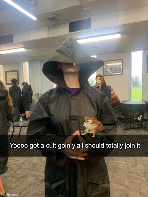 Had to censor a couple things for safety reasons | Yoooo got a cult goin y’all should totally join it- | image tagged in wawa | made w/ Imgflip meme maker