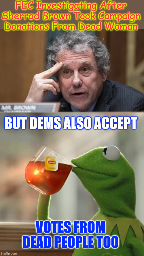 Dead people are the most loyal democrat party supporters | FEC Investigating After Sherrod Brown Took Campaign Donations From Dead Woman; BUT DEMS ALSO ACCEPT; VOTES FROM DEAD PEOPLE TOO | image tagged in memes,but that's none of my business,votes and donations,from dead people | made w/ Imgflip meme maker