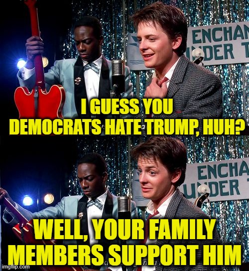 Barry's Bro, Walz Fam, etc... | I GUESS YOU DEMOCRATS HATE TRUMP, HUH? WELL, YOUR FAMILY MEMBERS SUPPORT HIM | image tagged in back to the future | made w/ Imgflip meme maker