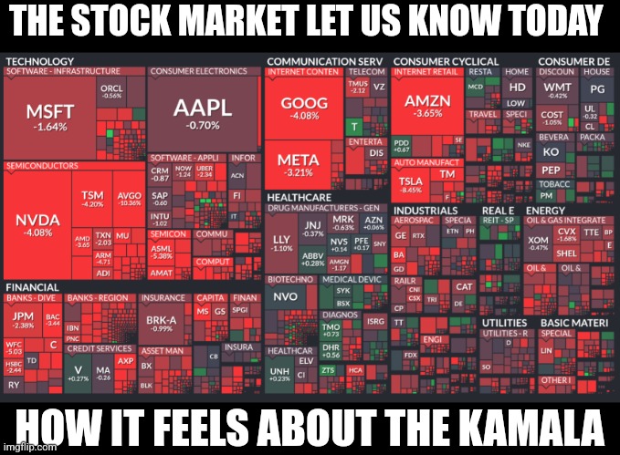 THE STOCK MARKET LET US KNOW TODAY; HOW IT FEELS ABOUT THE KAMALA | made w/ Imgflip meme maker