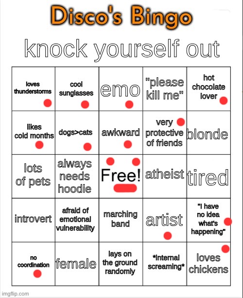 Disco's Bingo | image tagged in disco's bingo | made w/ Imgflip meme maker